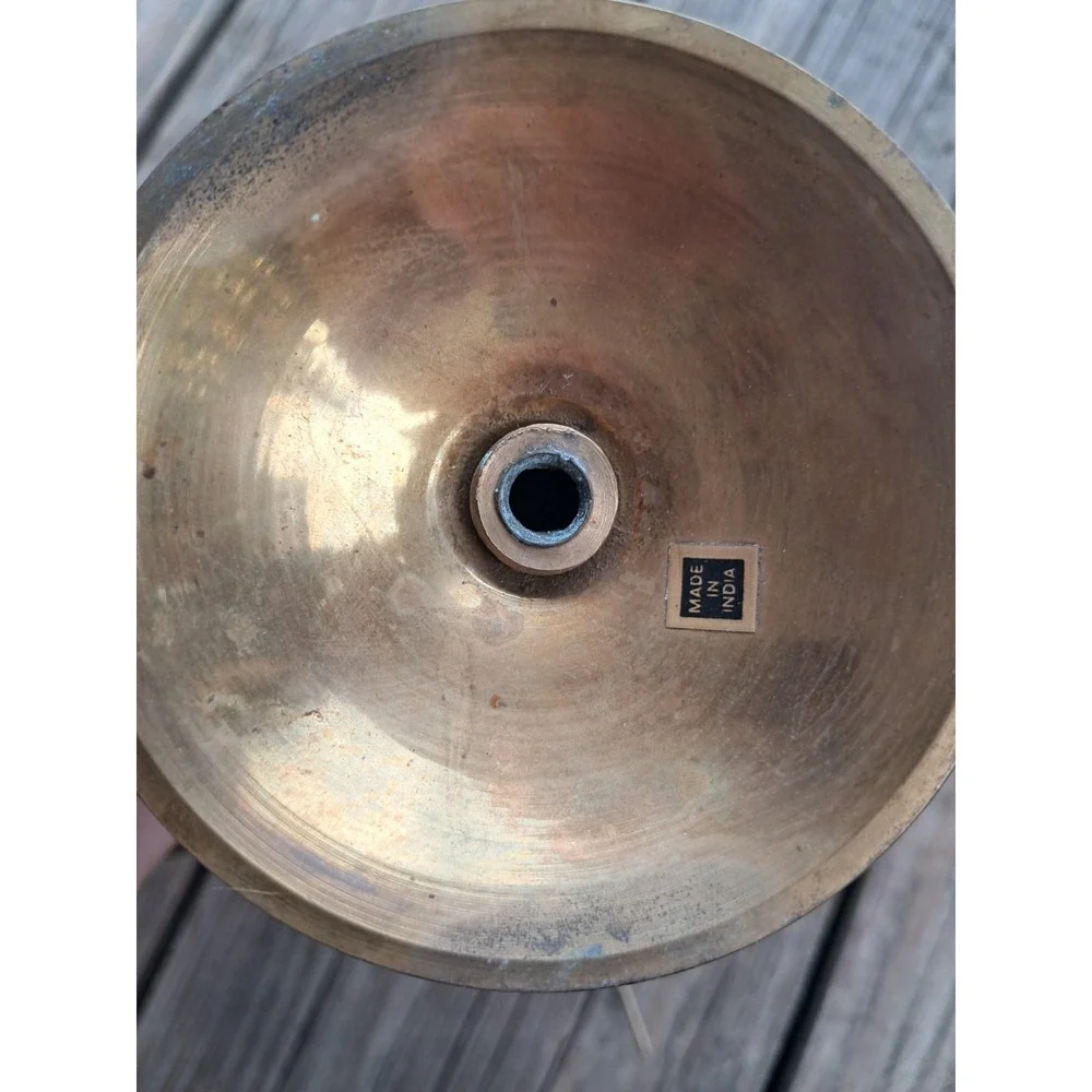 Set of 2 Vintage Brass Pillar Table Top Candle Holder 3